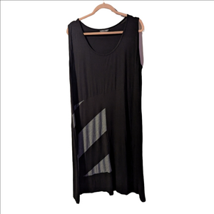 KOKOMARINA Black Grey Abstract Lagenlook Casual Soft Midi Dress Size 2 XLarge